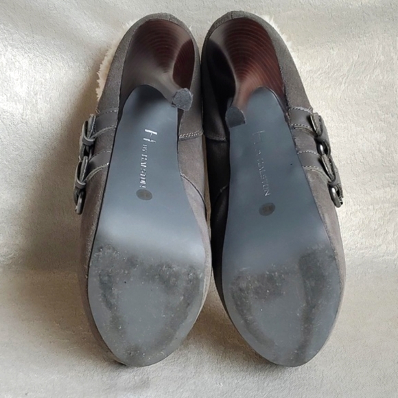 H for Halston Grey Suede Leather Faux Fur Heeled Ankle Boots SIZE: 8.5 - Picture 9 of 11